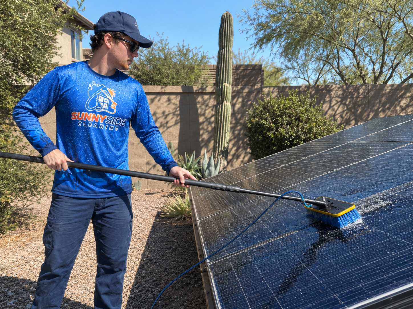 Professional solar panel cleaning at an Arizona home